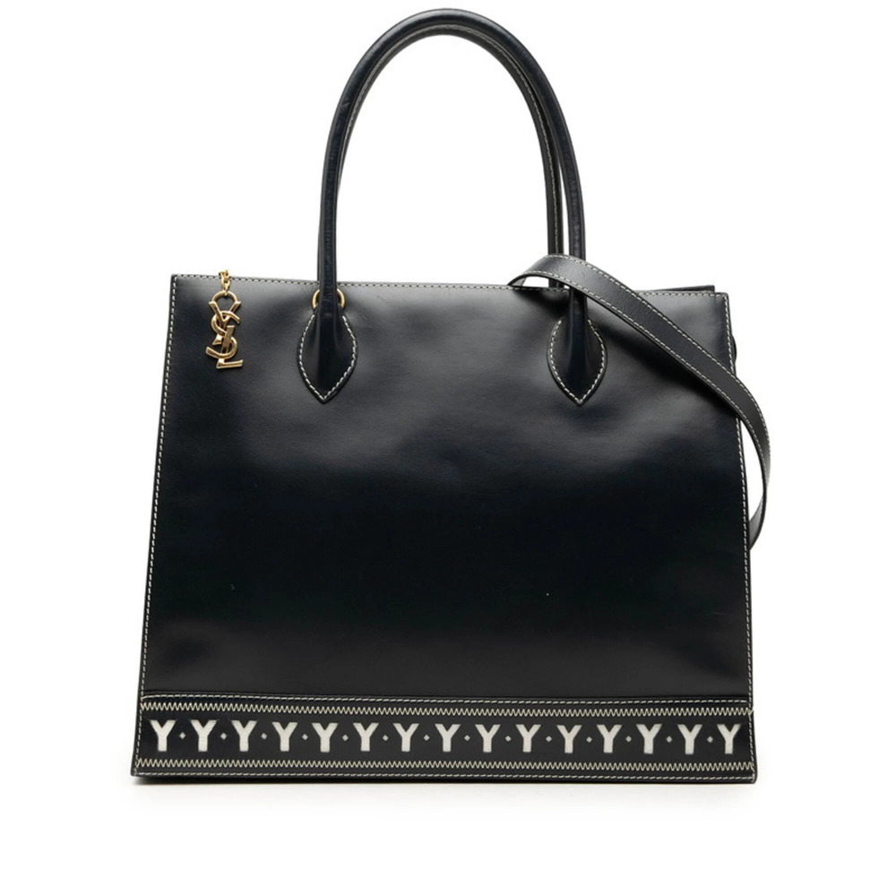 Saint Laurent 2-Way Tote Bag/Shoulder Bag, Navy Leather, Women's